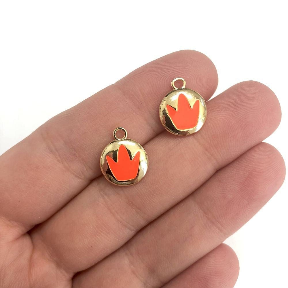 Pirinç Altın Kaplama Mineli Kral Tacı Sallantı Aparatı Neon Turuncu