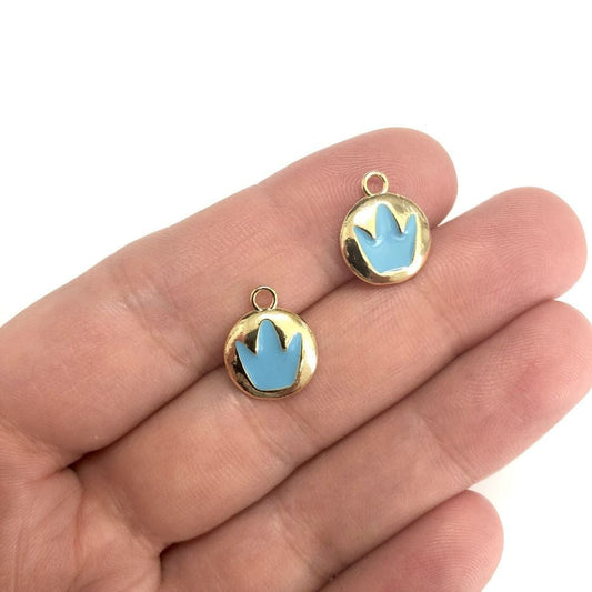 Brass Gold Plated Enameled King's Crown Hanging Attachment Turquoise
