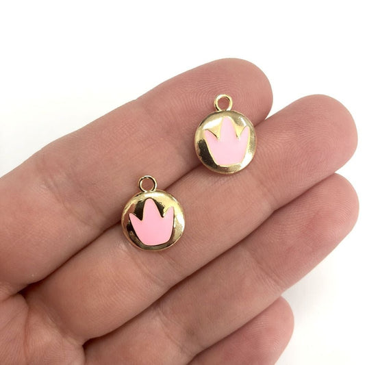 Brass Gold Plated Enameled King's Crown Rocking Attachment Pink