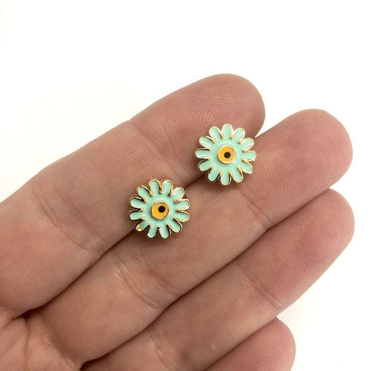 Brass Gold Plated Enamel Daisy Insert - Mint