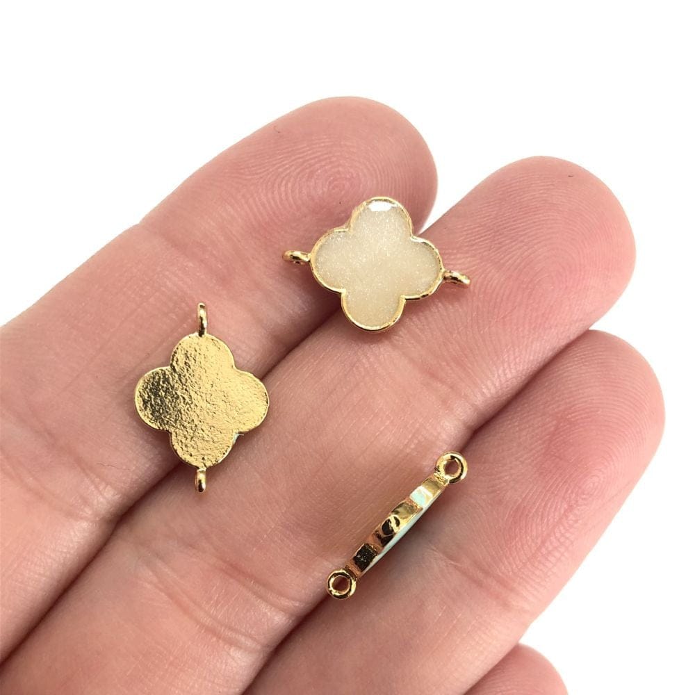 Gold Plated Enamel Clover Bracelet Apparatus -Pearl