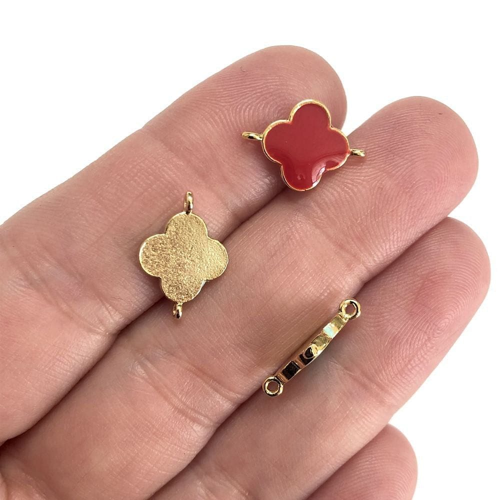 Vergoldeter Emaille-Klee-Armband-Apparat - Rot