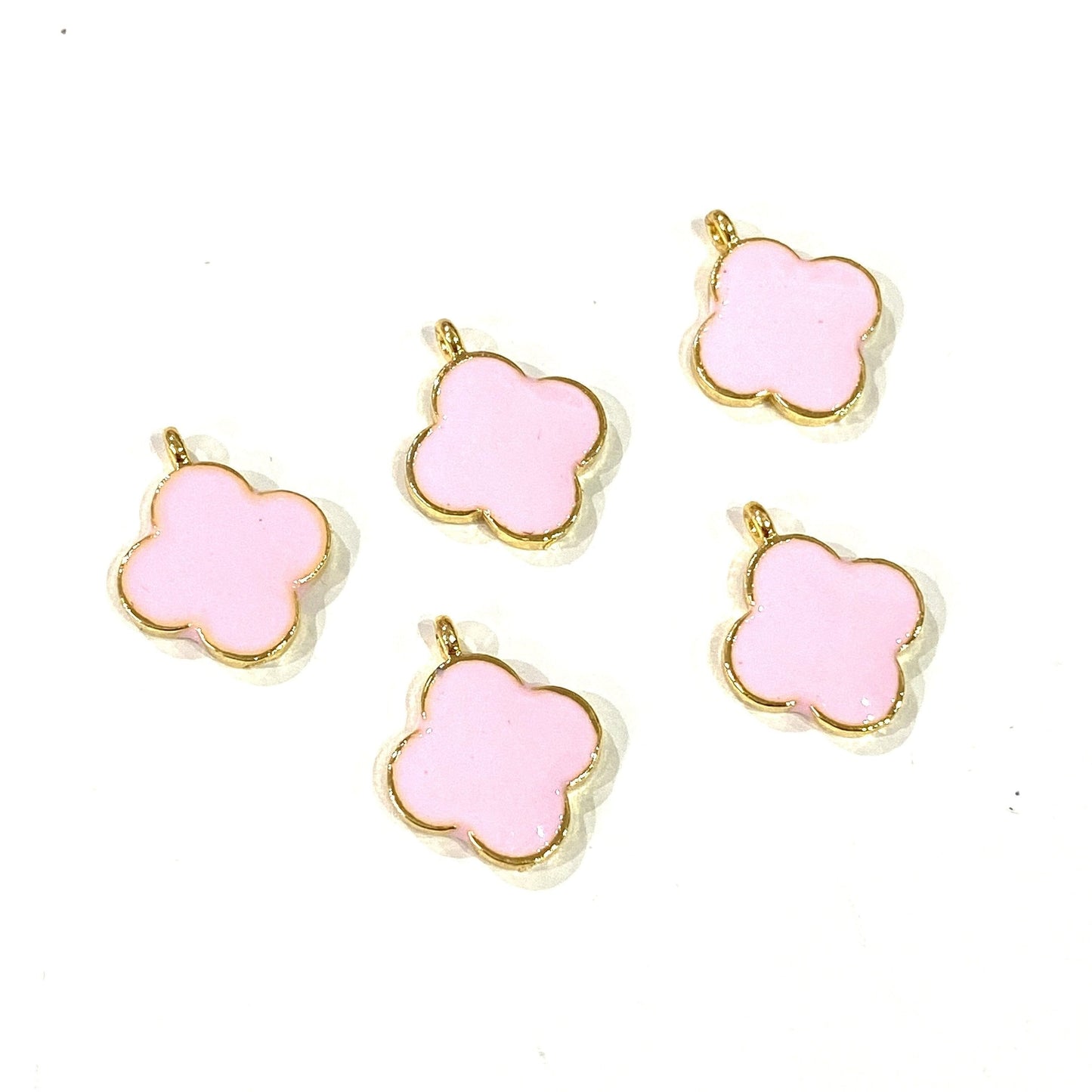 Gold Plated Enamel Clover Shaking Attachment - Light Pink