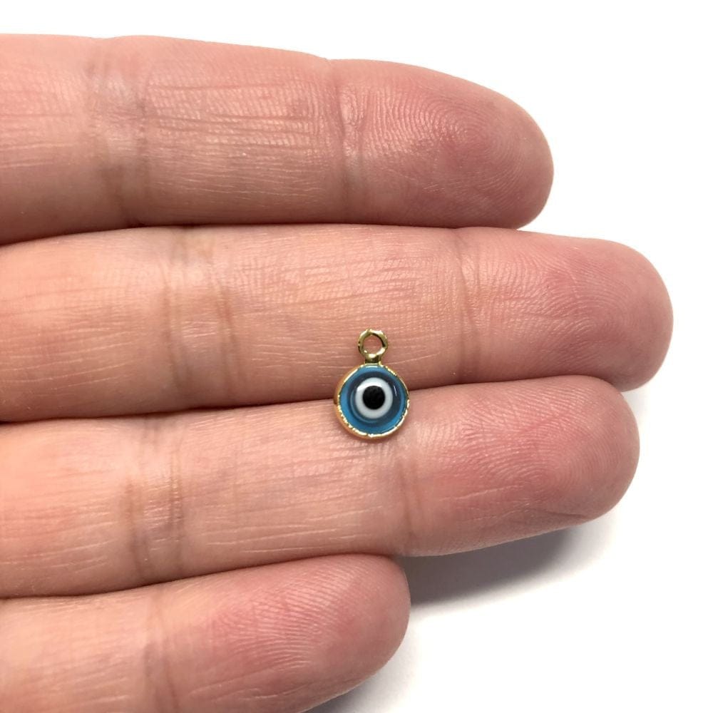 Altın Kaplama Çift Yönlü Cam Nazar Sallantı Aparatı Küçük - Mavi