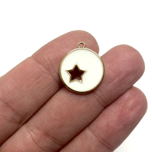 Altın Kaplama Mineli Yuvarlak Yıldız Aparat-Beyaz