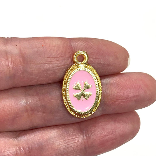 Altın Kaplama Mineli Yonca Figürlü Kolye Ucu - Pembe