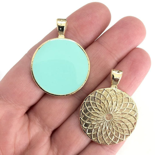 Altın Kaplama Mineli Madalyon Kolye Ucu-Mint