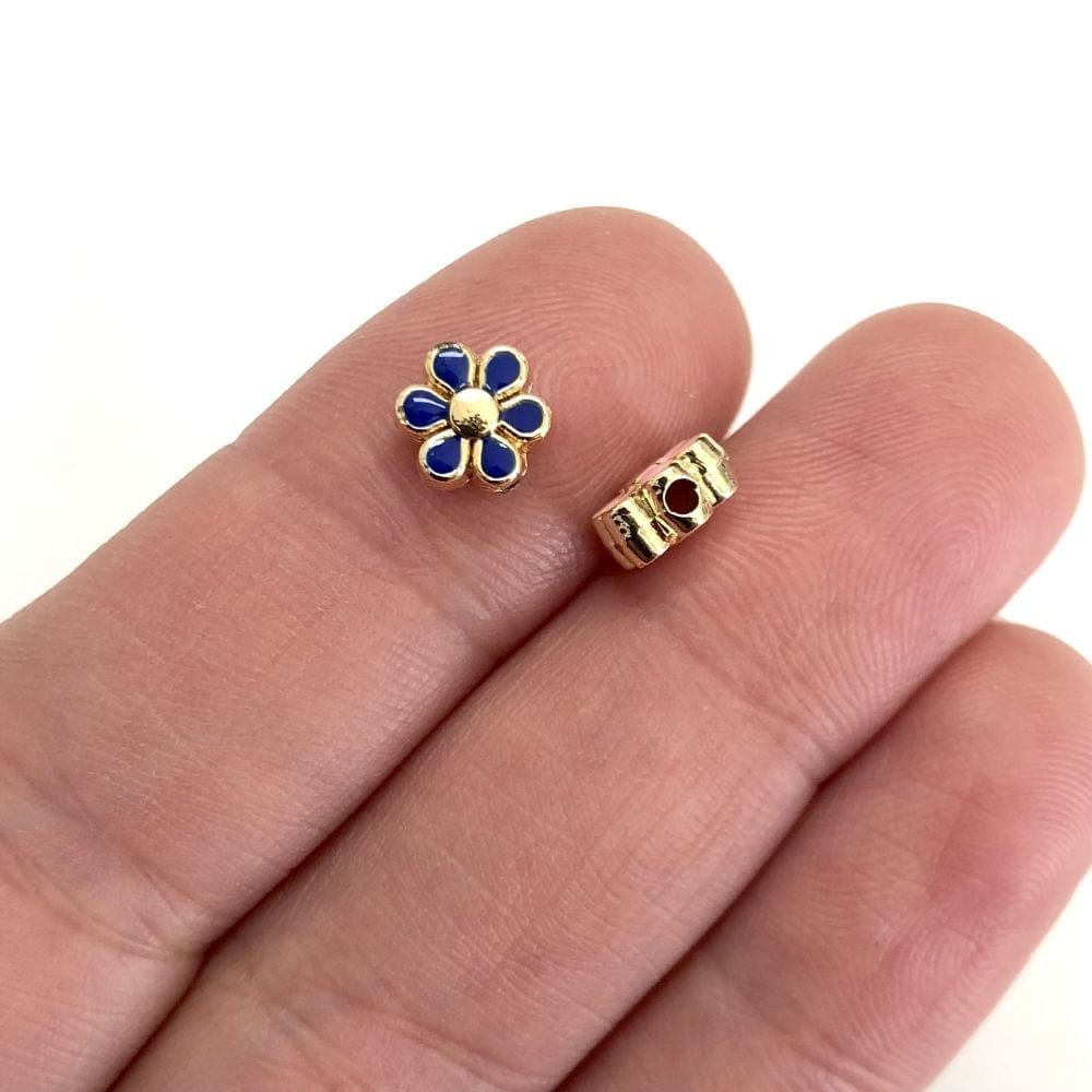 Altın Kaplama Mineli Minik Çiçek- Lacivert