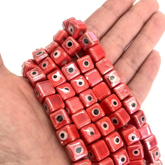 10x10mm Küp Seramik Boncuk - Nar Çiçeği