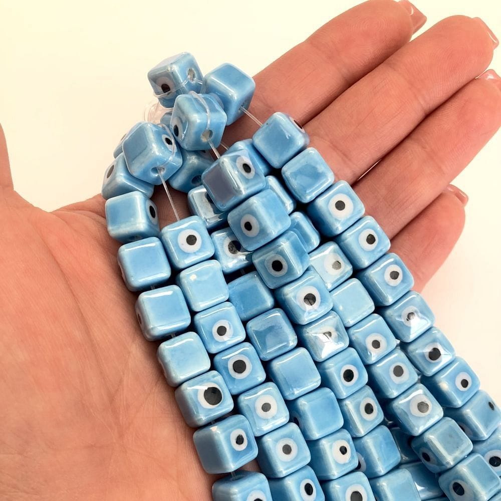 10x10mm Cube Ceramic Bead - Blue