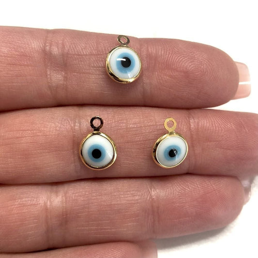 Altın Kaplama Çift Yönlü Cam Nazar Sallantı Aparatı Büyük - Beyaz