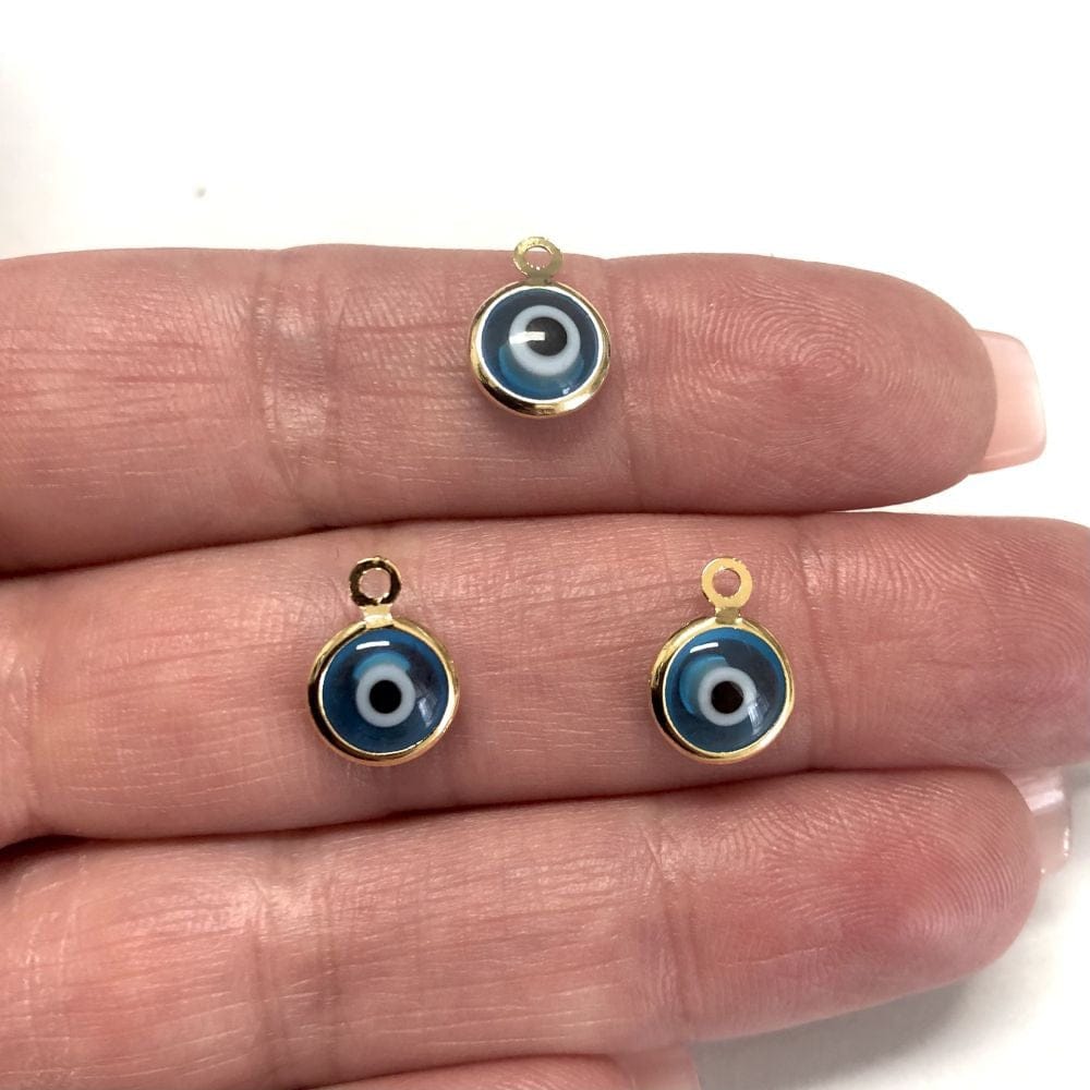 Altın Kaplama Çift Yönlü Cam Nazar Sallantı Aparatı Büyük - Mavi