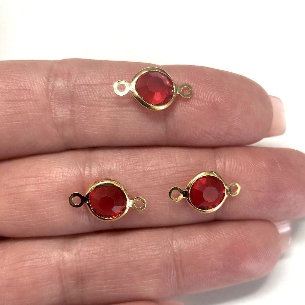 Gold Plated Bidirectional Glass Bracelet Attachment Large - Red