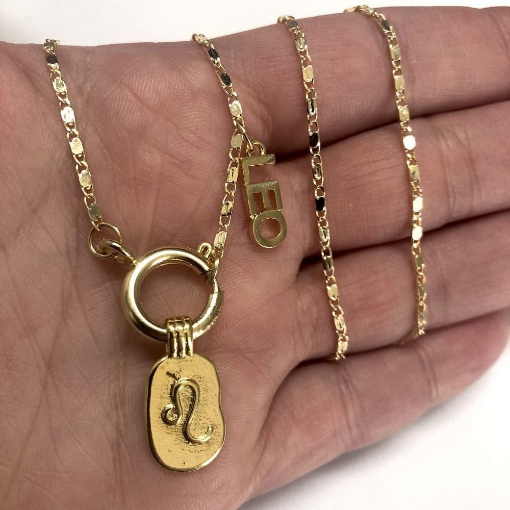 Pirinç Altın Kaplama Burç Sembolü Kolye Ucu - Aslan