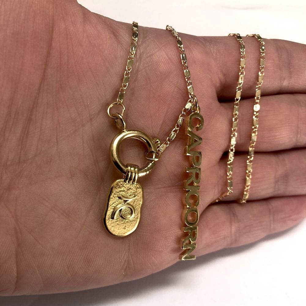 Brass Gold Plated Zodiac Symbol Pendant - Capricorn