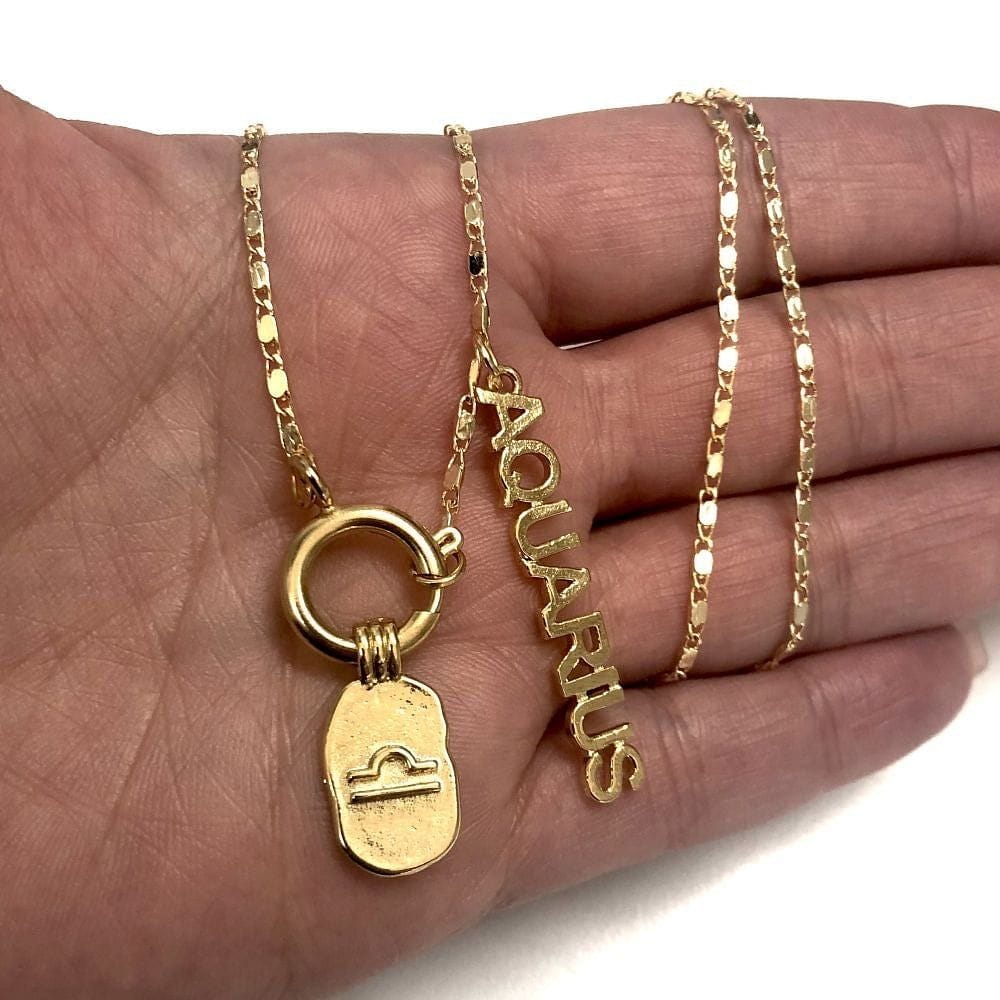 Pirinç Altın Kaplama Burç Sembolü Kolye Ucu - Kova