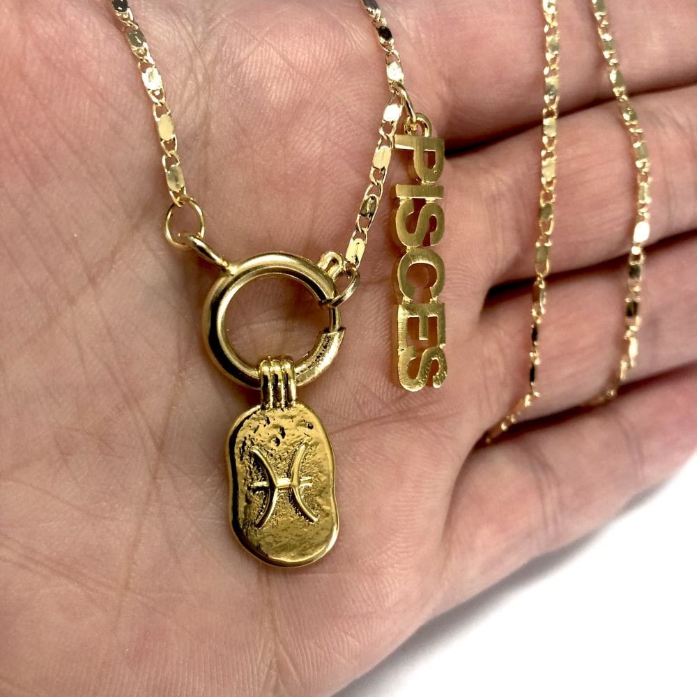 Pirinç Altın Kaplama Burç Sembolü Kolye Ucu - Balık