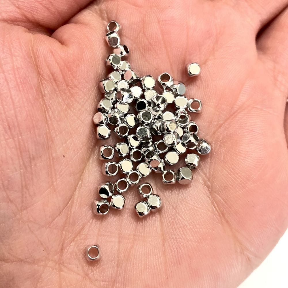 Rhodium Plated Cube 3mm