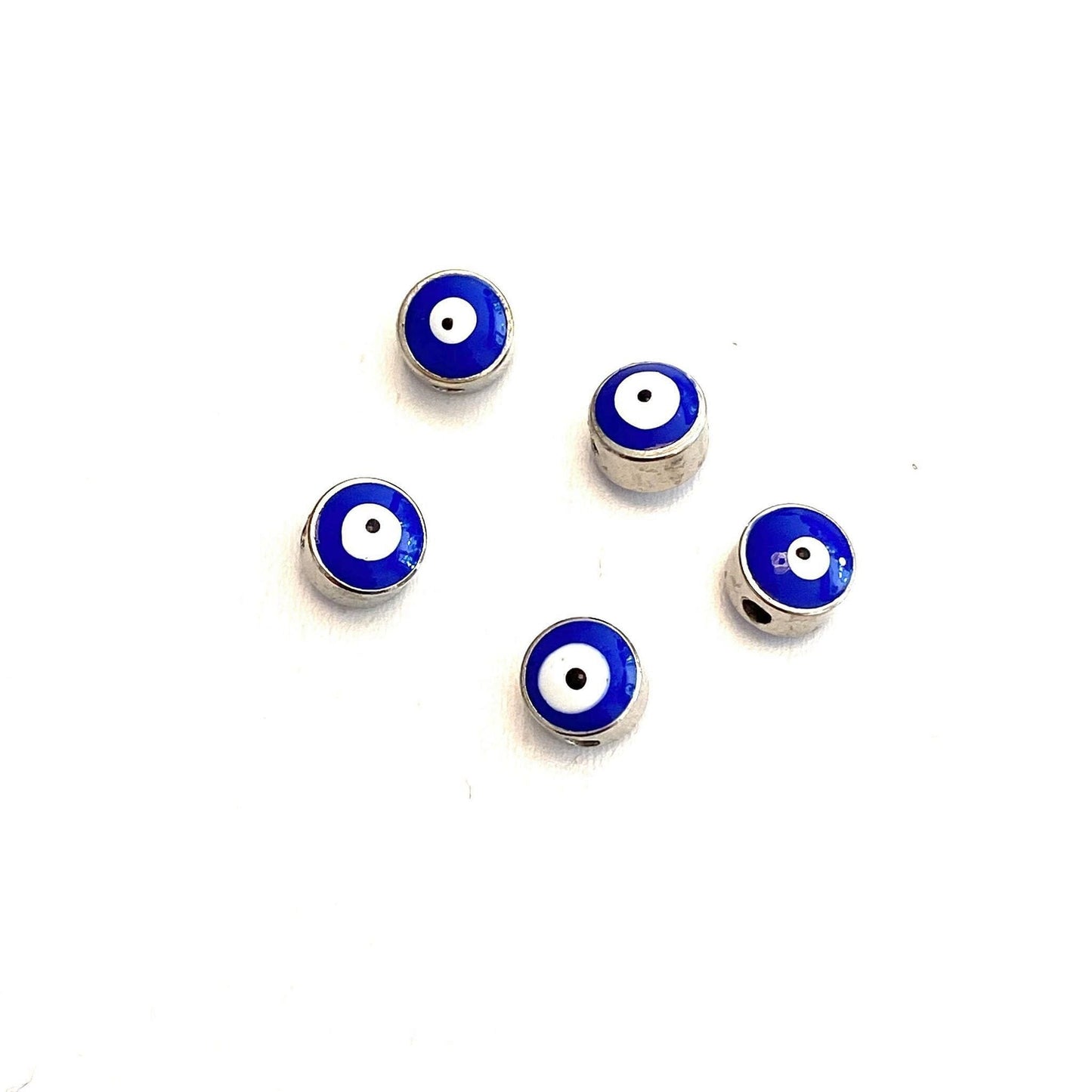 Rhodium Plated Plastered Evil Eye Beads 6mm - Parlement Blue