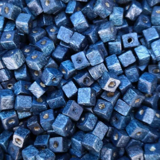 5x5mm Cube Wooden Bead 5 - Navy Blue