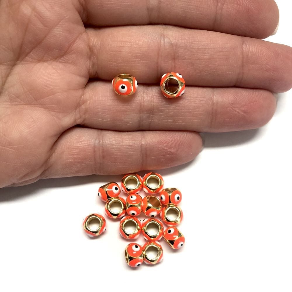 Vergoldeter Emaille 6x8mm Evil Eye Apparatus- Neon Orange