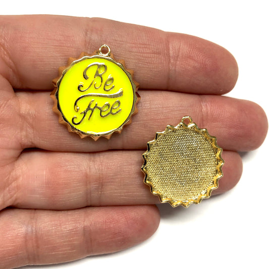 Gold Plated Neon Yellow Enamel 'Be Free' Pendant