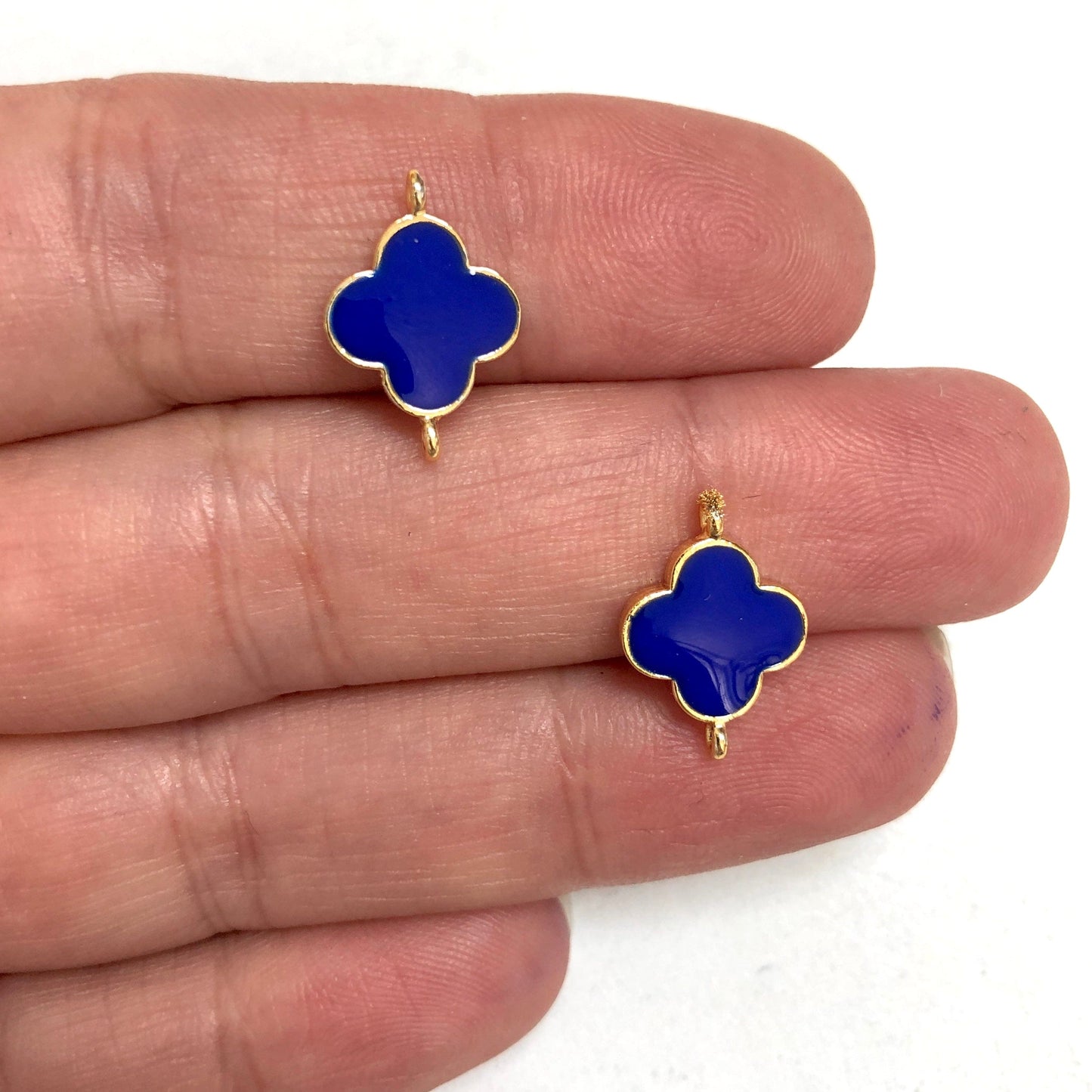 Gold Plated Enamel Clover Bracelet Attachment - Navy Blue