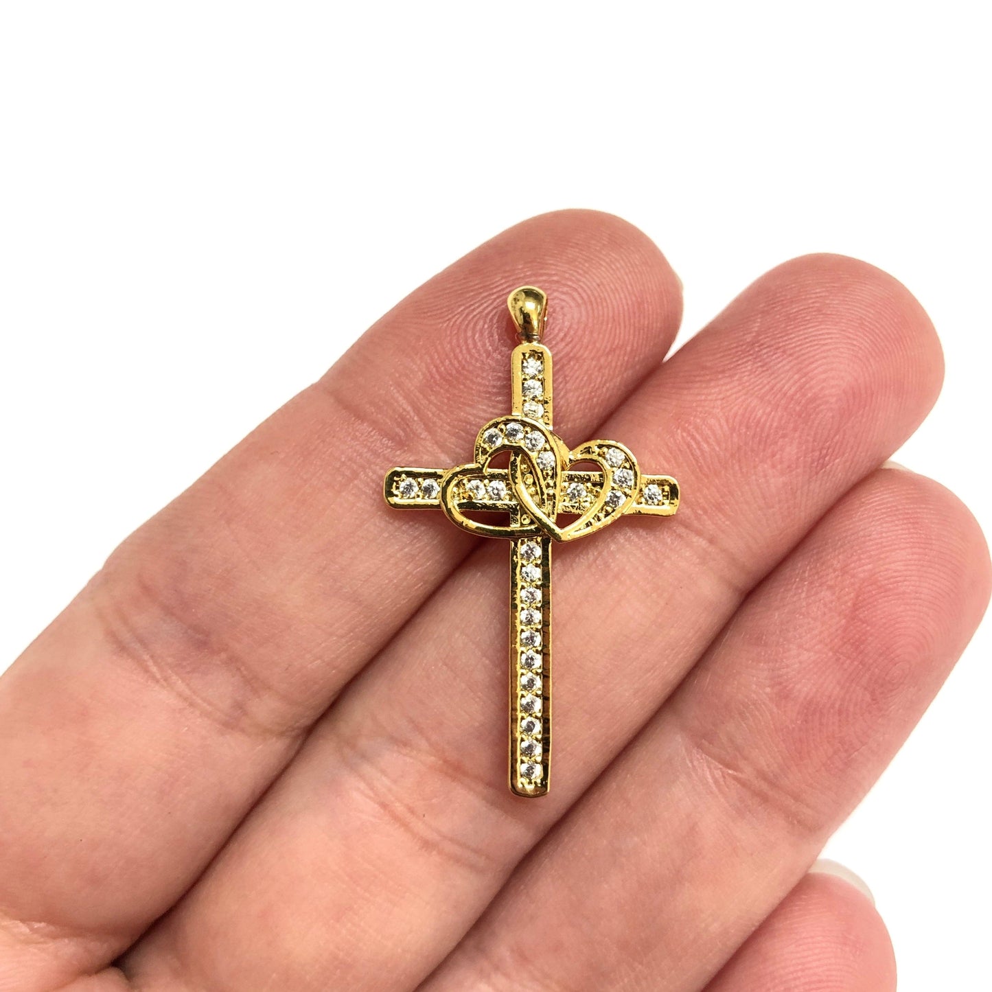 Altın Kaplama Zirkon Taşlı Haç Kolye Ucu - 2