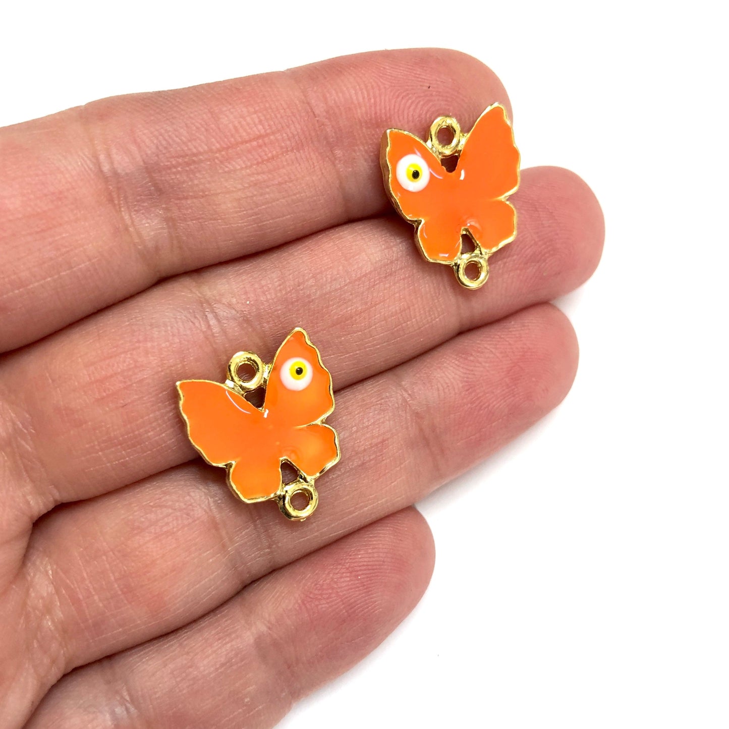 Gold Plated Enamel Evil Eye Butterfly Bracelet Attachment - Orange