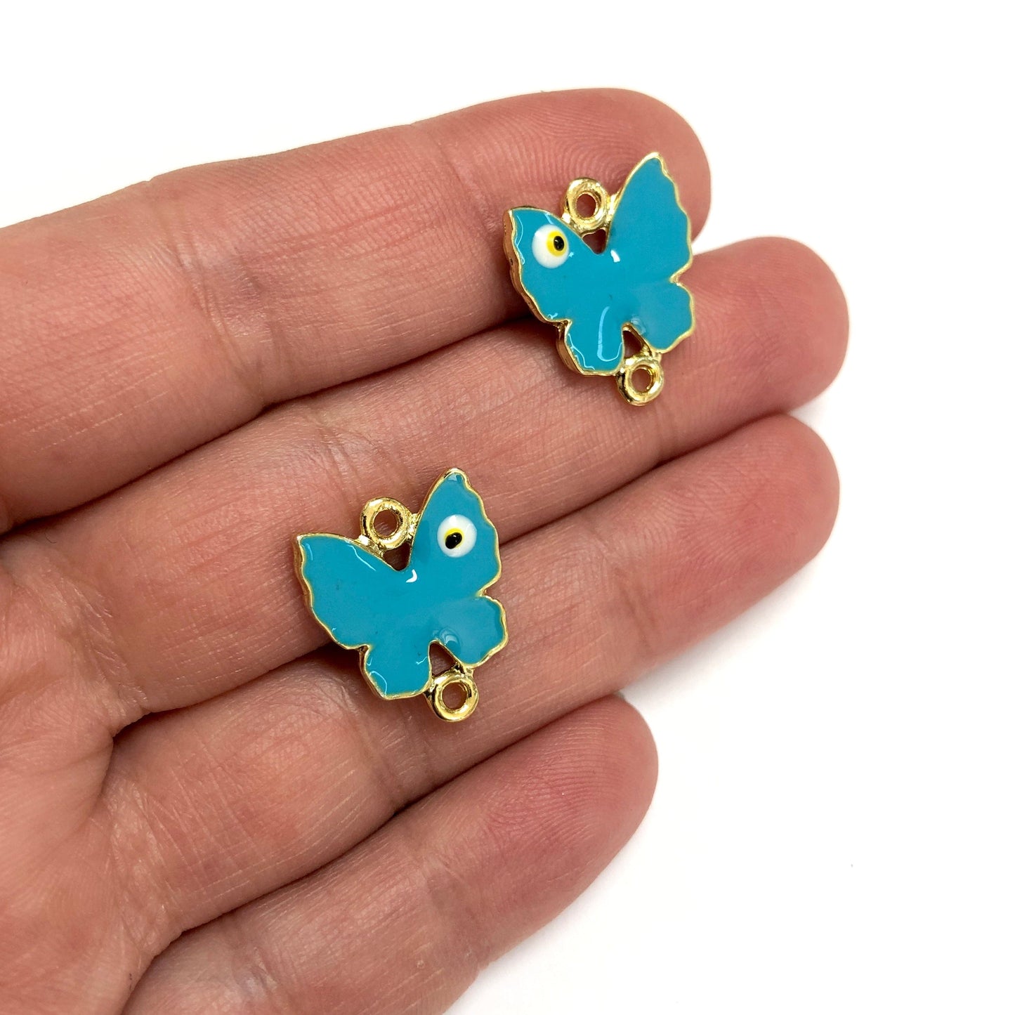 Gold Plated Enamel Evil Eye Butterfly Bracelet Attachment - Blue