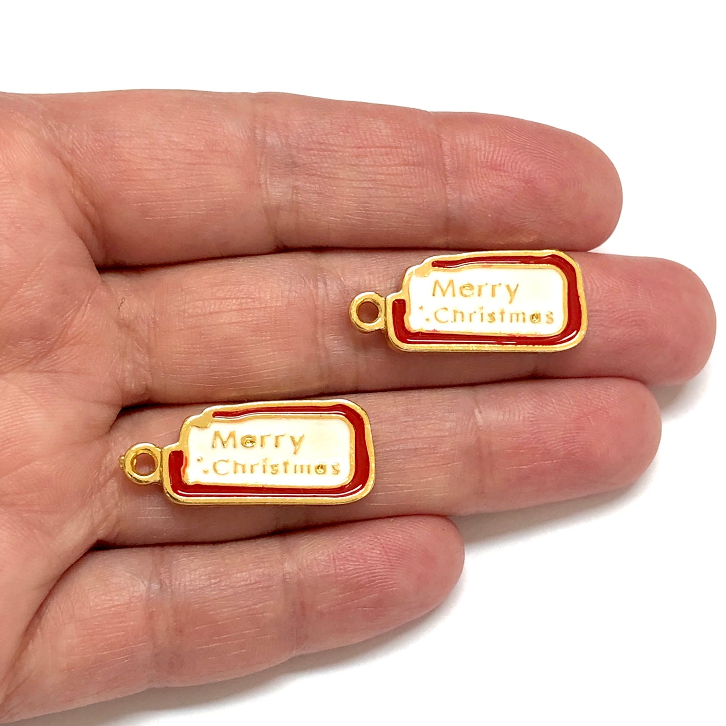 Yeni Yıl Objeleri - Merry Christmas Kolye Ucu - Beyaz