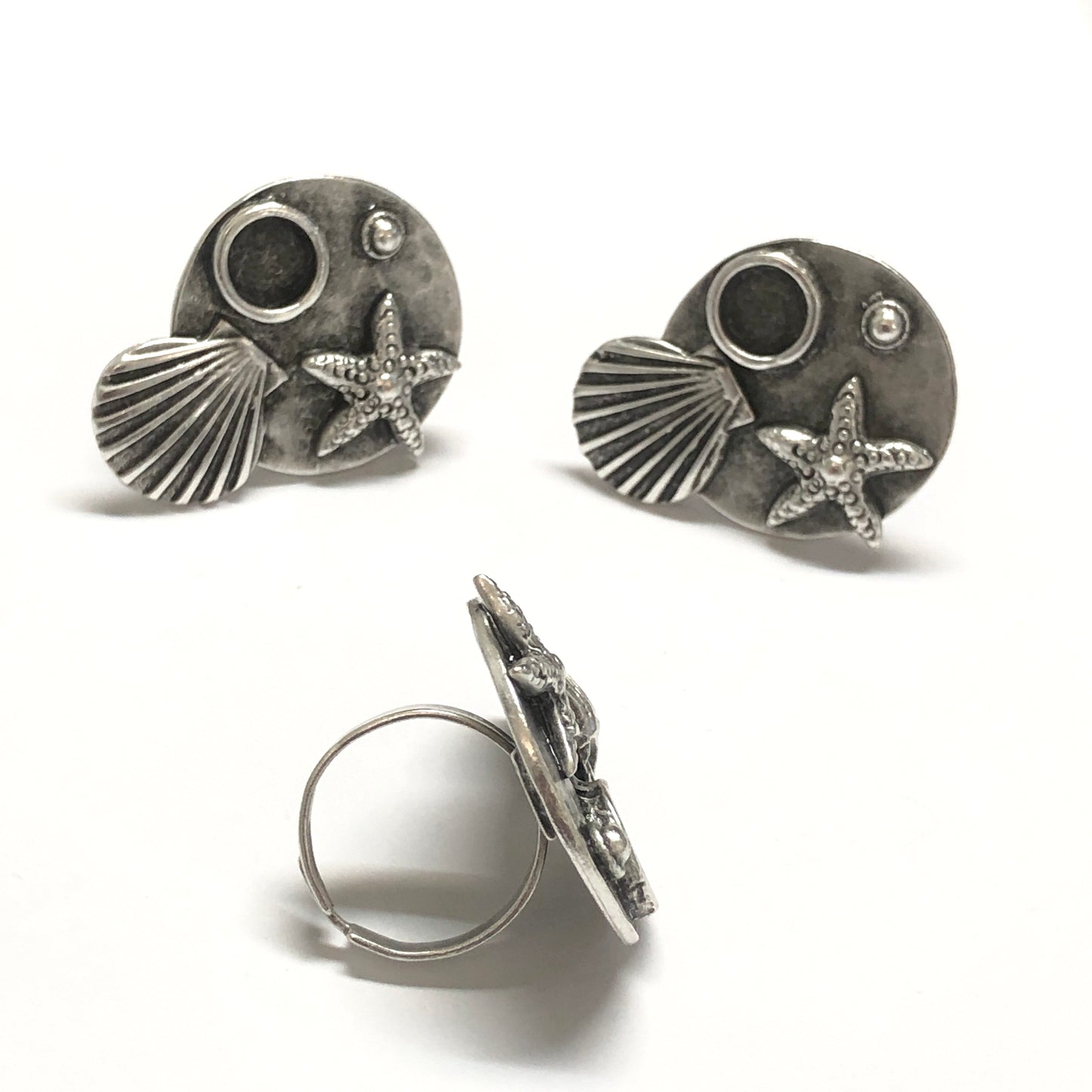 Antique Silver Plated Brass Ring - 18