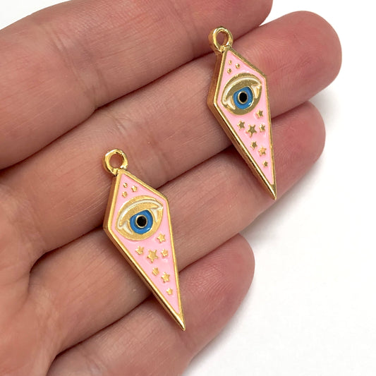 Gold Plated Enamel Star Eye - Pink