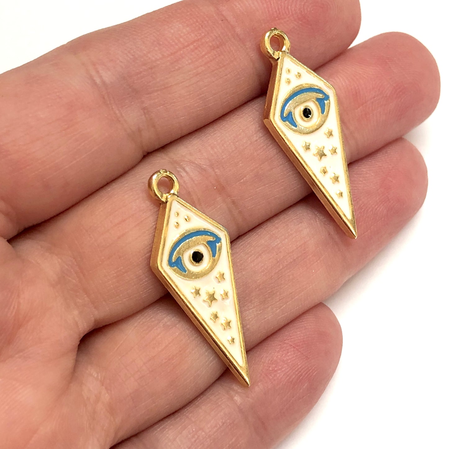 Altın Kaplama Mineli Yıldızlı Göz - Beyaz