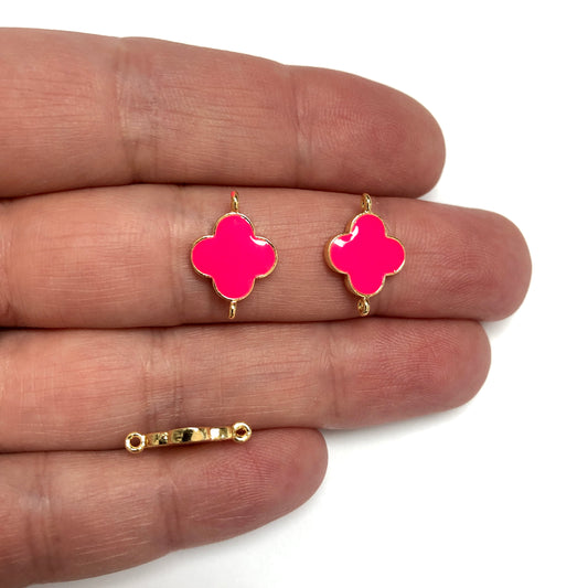 Gold Plated Enamel Clover Bracelet Apparatus -Red