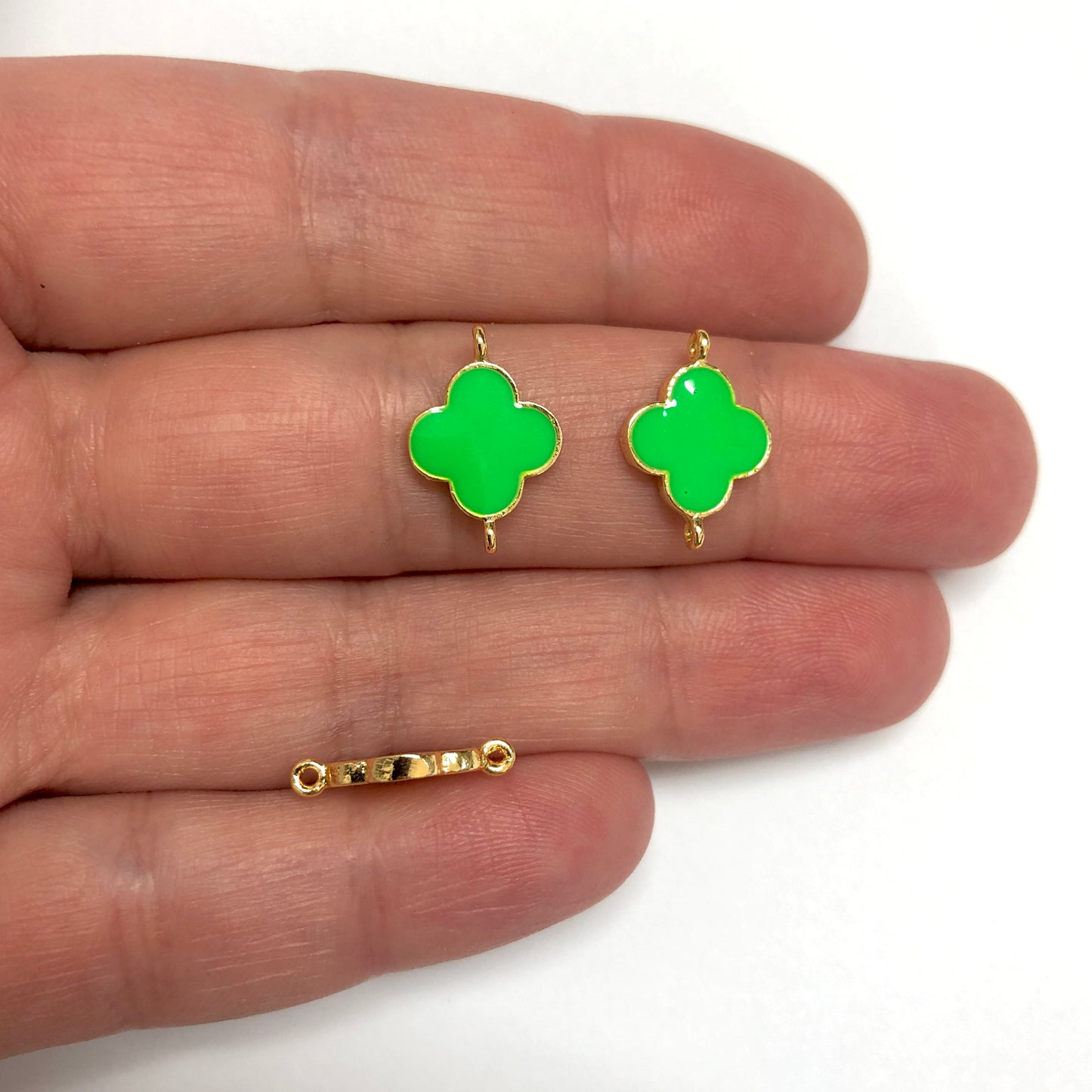 Altın Kaplama Mineli Yonca Bileklik Aparatı -Neon Yeşil