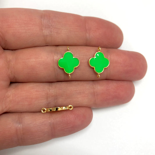 Gold Plated Enamel Clover Bracelet Apparatus -Red