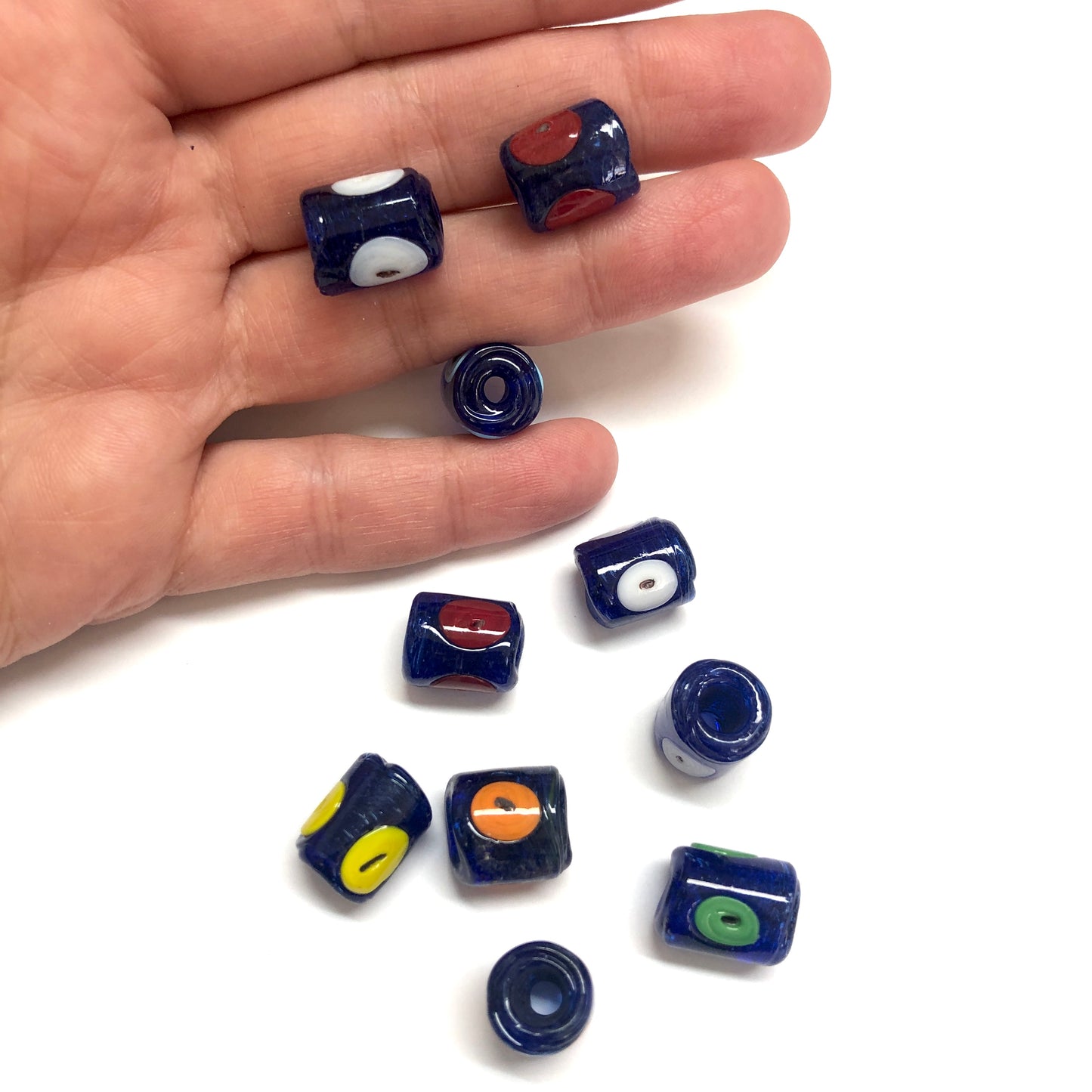 Silindir Cam Nazar Boncuk -Lacivert