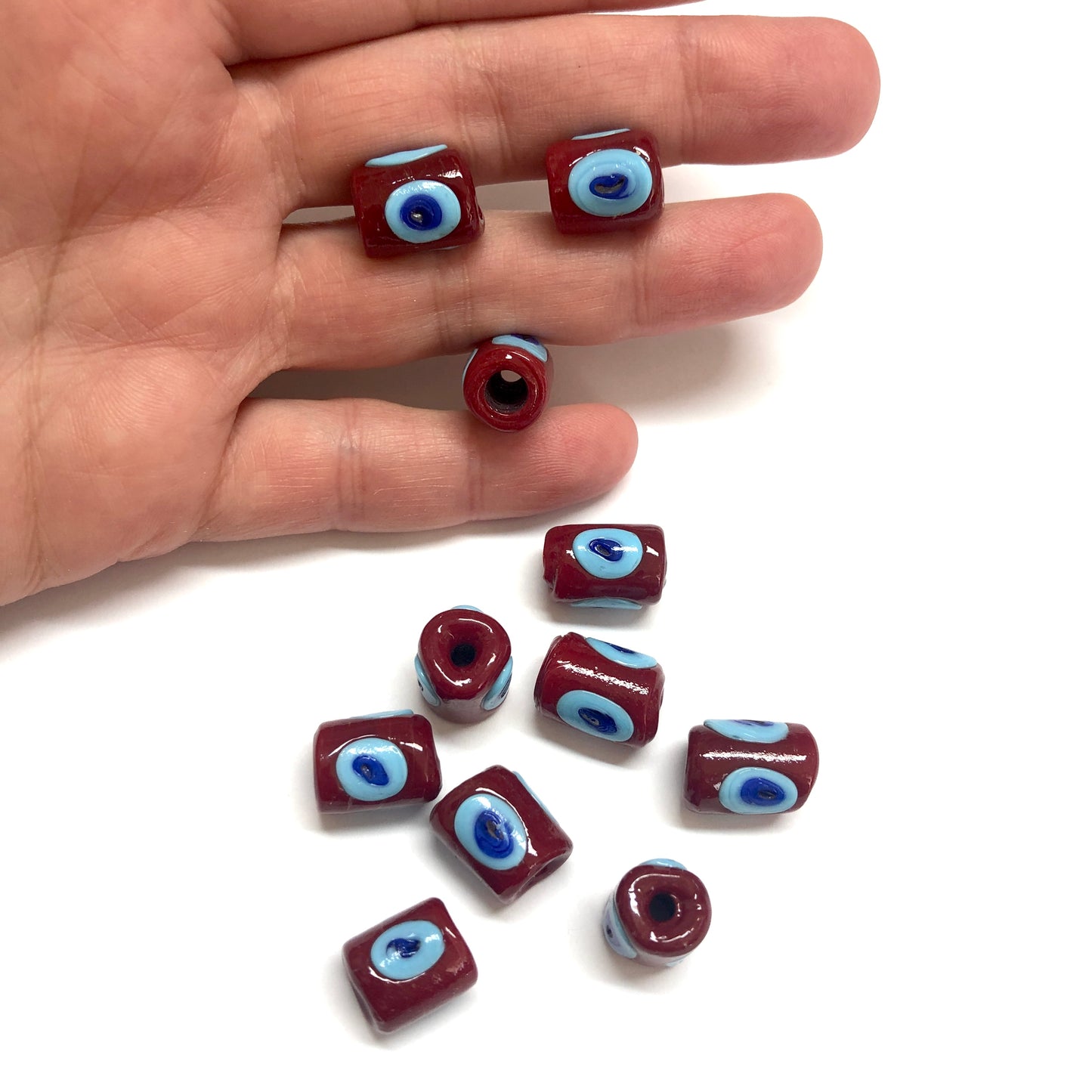 Silindir Cam Nazar Boncuk - Bordo