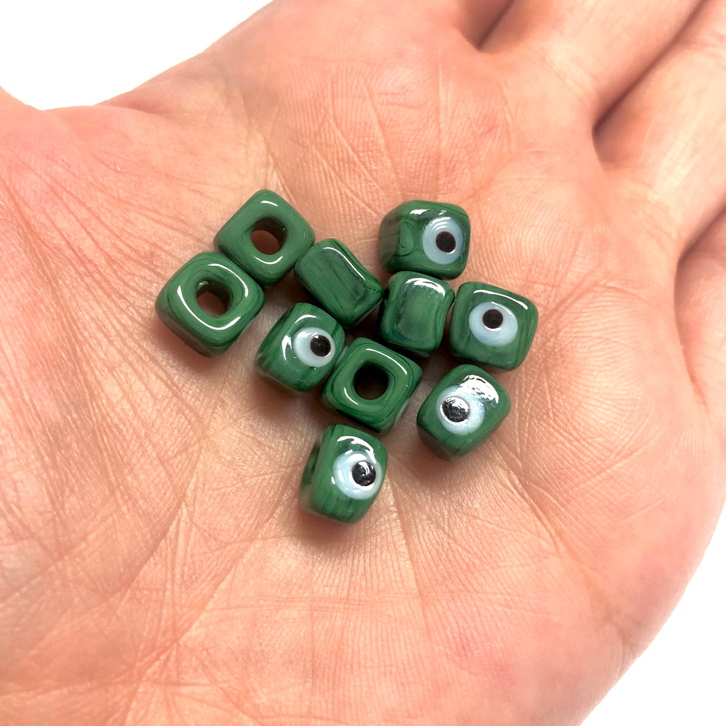 Cube Evil Eye Beads 10mm - Light Blue