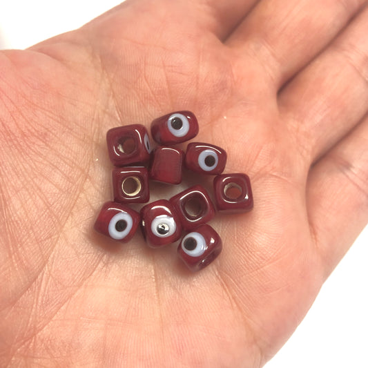 Cube Evil Eye Beads 10mm - Light Blue