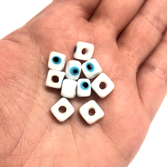Cube Evil Eye Beads 10mm - Light Blue