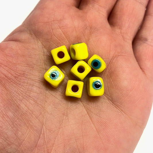 Cube Evil Eye Beads 10mm - Light Blue