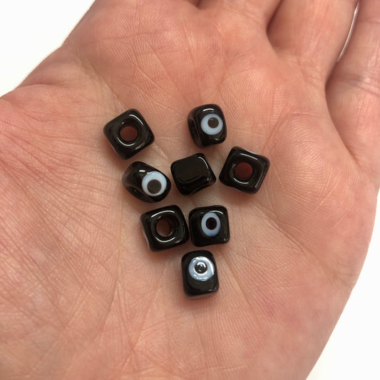 Cube Evil Eye Beads 10mm - Light Blue