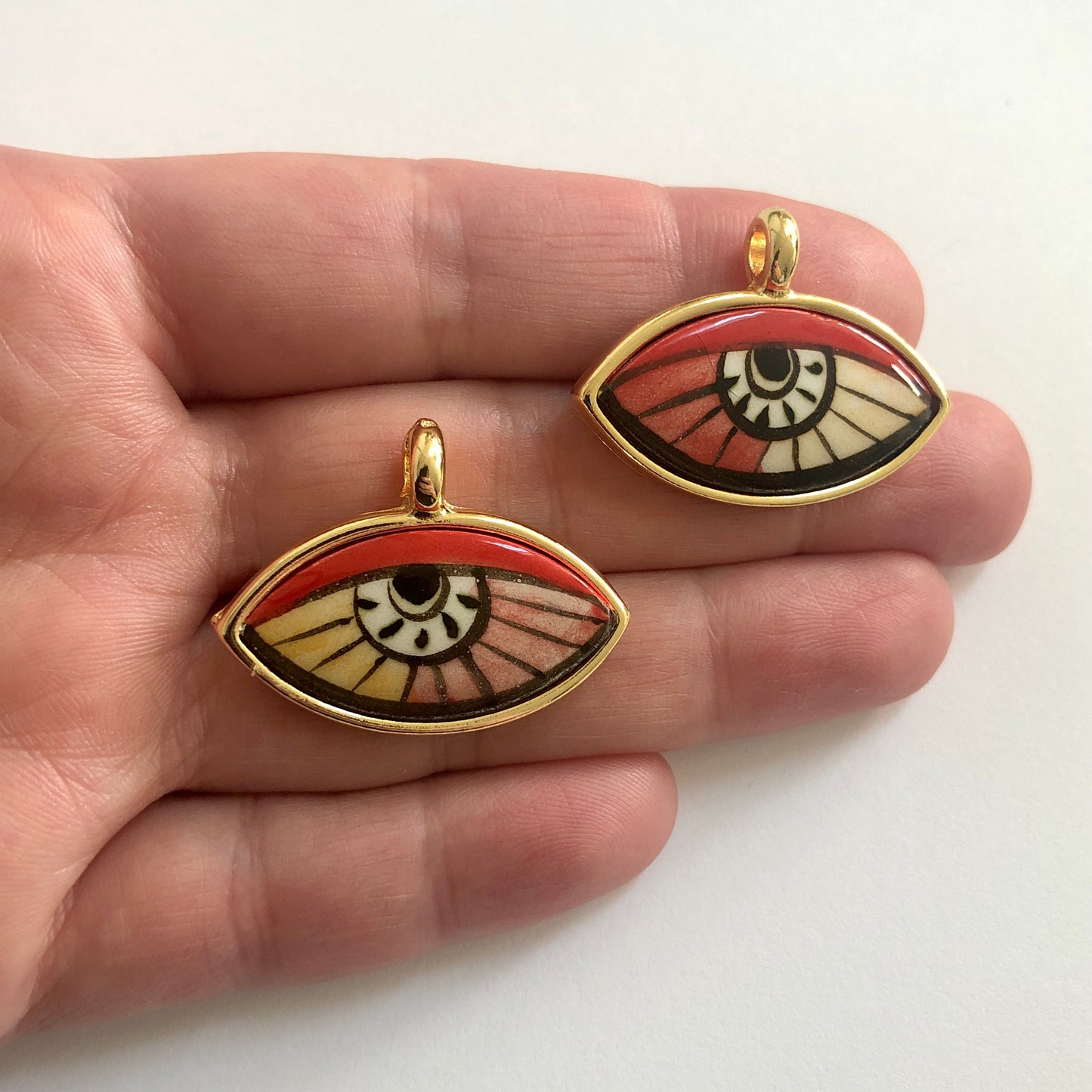 Gold Plated Framed Hand Painted Ceramic Eye Pendant-84