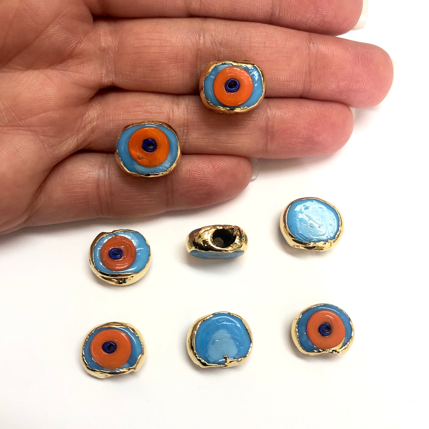 Altın Kaplama Sıvama Dana Gözü Nazar Boncuk - Mavi - 2