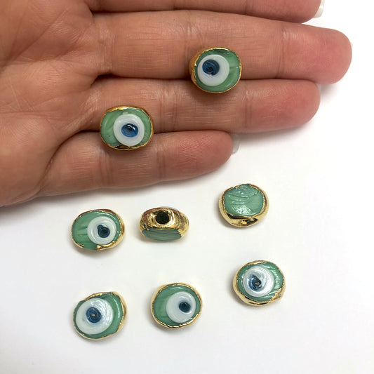 Altın Kaplama Sıvama Dana Gözü Nazar Boncuk - Yeşil- 2