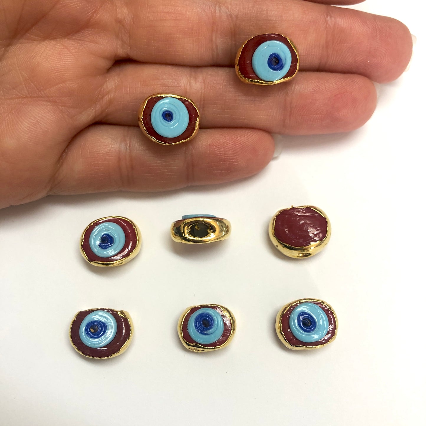 Gold Plated Plaid Calf's Eye Evil Eye Bead - Midnight Blue