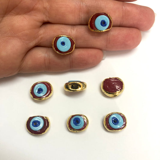 Gold Plated Plaid Calf's Eye Evil Eye Bead - Midnight Blue