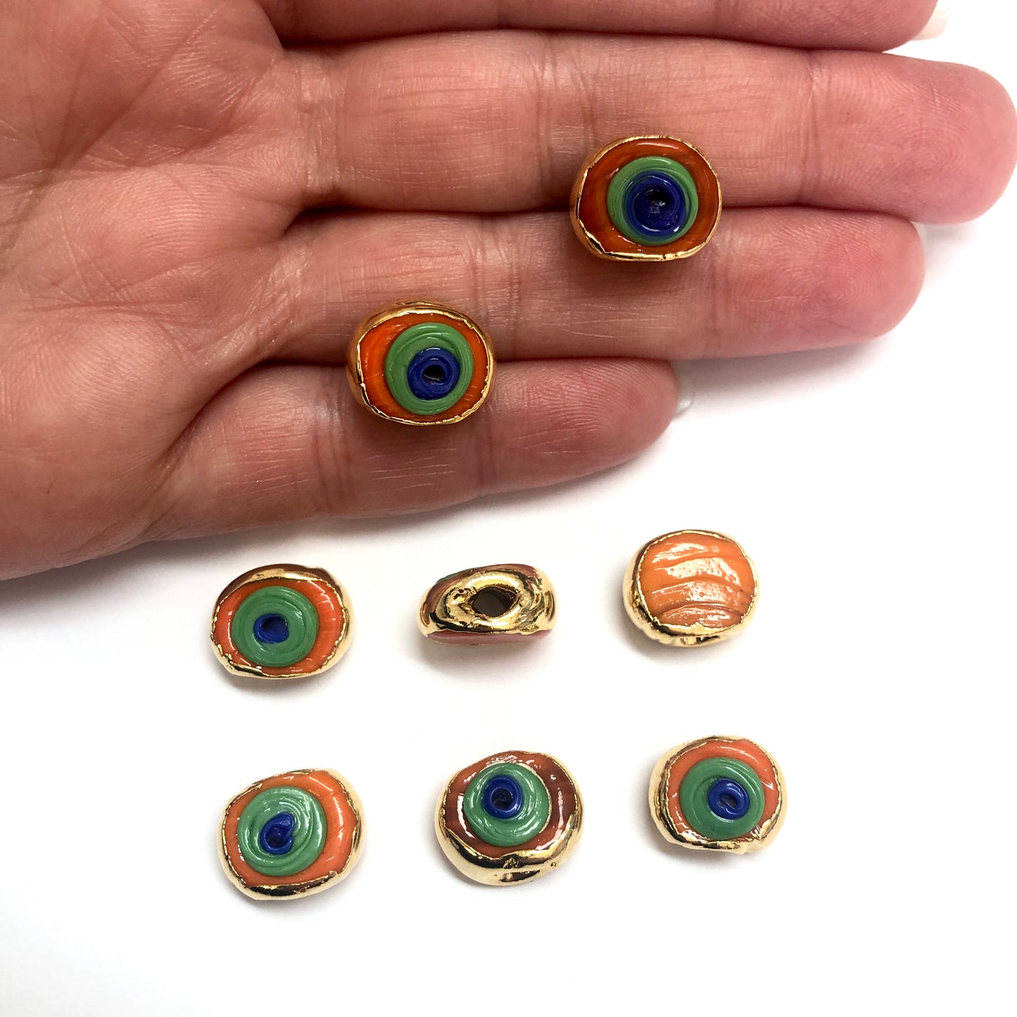 Gold Plated Plaid Calf's Eye Evil Eye Bead - Midnight Blue